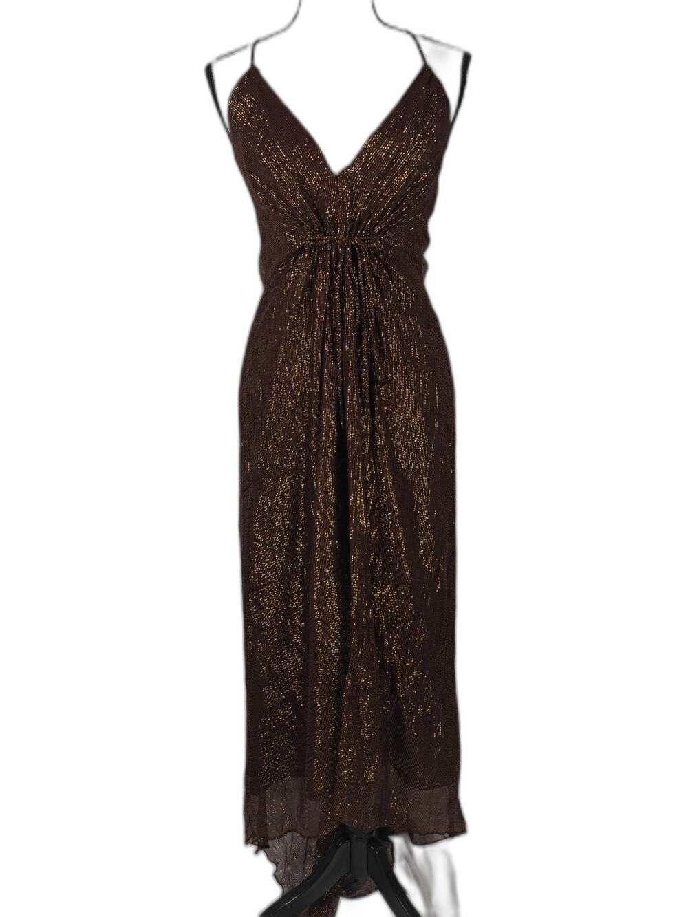 Womens Nicole Miller Collection Maxi Dress Brown Gold Size 10